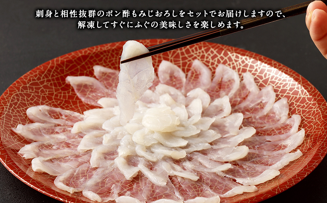 熊本県産ふぐ刺身1皿＆ぶつ切3パック＆本皮1カップ＆ポン酢もみじおろし7袋【Firesh】