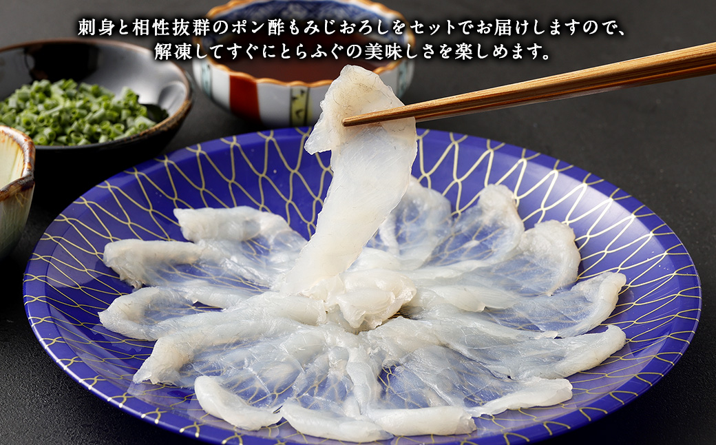 熊本県産とらふぐ刺身1皿＆ぶつ切り2パック＆本皮1カップ＆ポン酢もみじおろし4袋【Firesh】