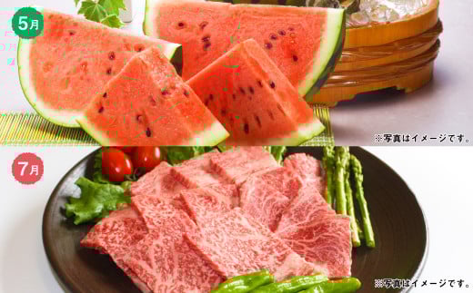 【6か月隔月定期便】熊本便り！熊本の名品堪能定期便 ｜ 馬刺し 馬肉 フルーツ 果物 くだもの デコポン みかん すいか 梨 あか牛 米 お米 特産品 お取り寄せ