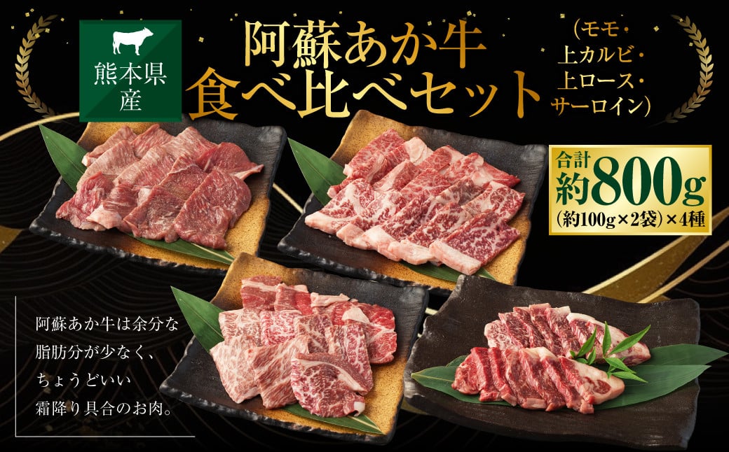 阿蘇あか牛食べ比べセット (モモ・上カルビ・上ロース・サーロイン) 約800g