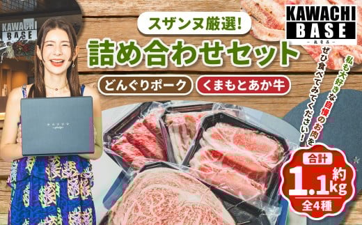 スザンヌ厳選！ 「くまもとあか牛」 「阿蘇どんぐりポーク」 詰め合わせ セット ／ あか牛 どんぐりポーク 褐毛和種 和牛 牛肉 豚肉 お肉 肉 サーロイン 豚ロース ロース 豚バラ バラ ステーキ すきやき 薄切り スライス 詰合せ スザンヌ 九州 熊本県 冷凍