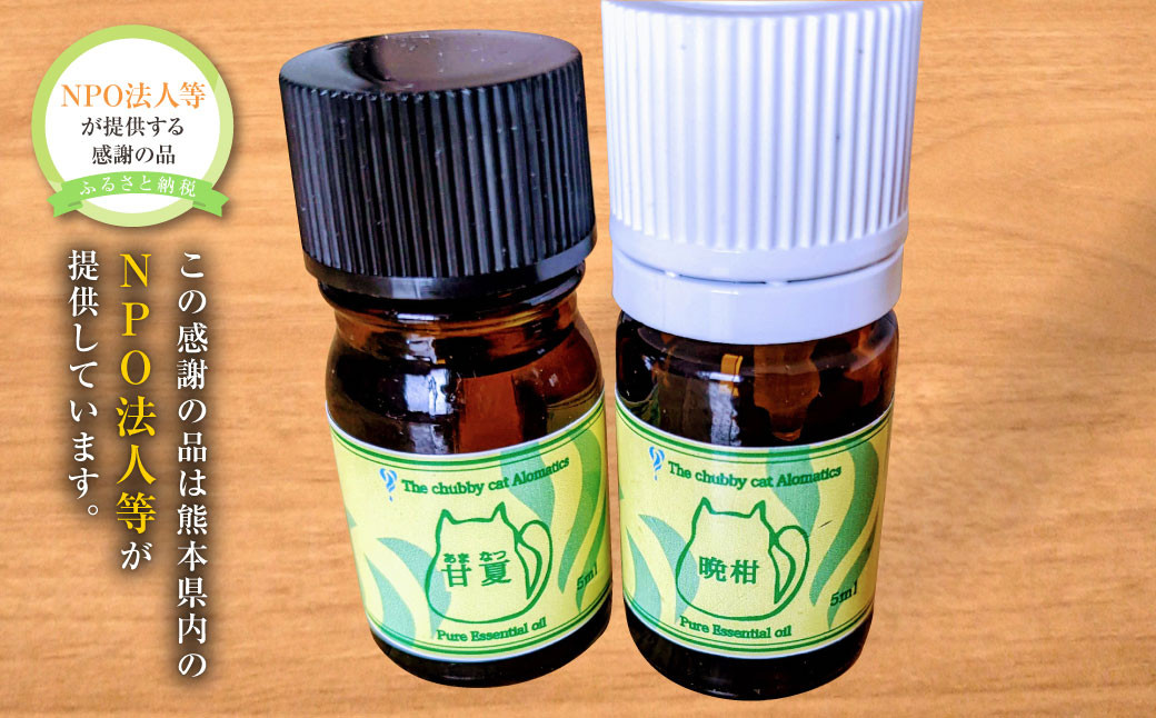 熊本県産柑橘系アロマオイル 各5ml×2本 オイル アロマ リラックス 柑橘 精油 日用品