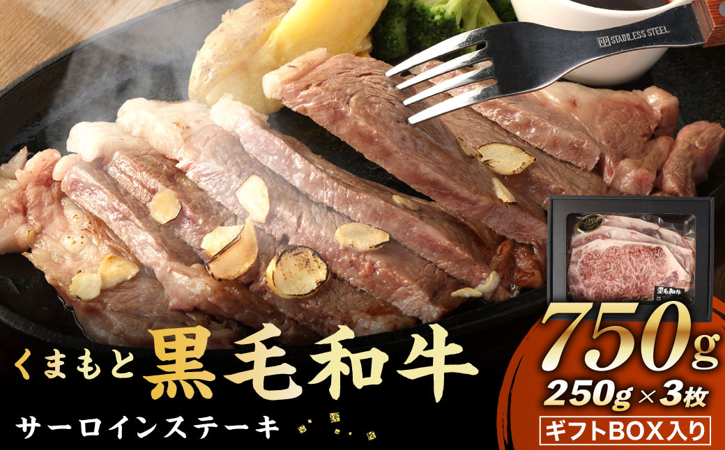 くまもと黒毛和牛 サーロインステーキ 750g（250g×3）ギフトBOX入り 牛肉 ステーキ 国産