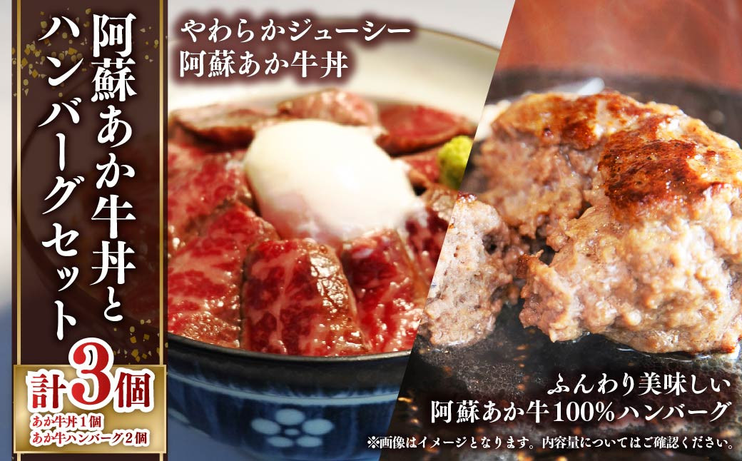 阿蘇 あか牛丼 (1個) と 阿蘇 あか牛 ハンバーグ (2個) 2種 セット さしみ醤油 赤牛 熊本県産