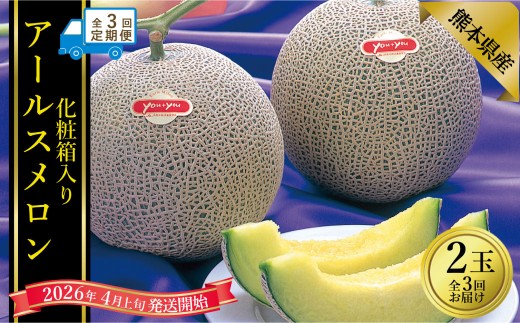 【年3回定期便】アールスメロン 2玉入り（化粧箱入り）×3回 【2026年4月上旬発送開始】 メロン 果物 くだもの フルーツ 果実 果汁 デザート 定期便 年3回 熊本県 熊本県産