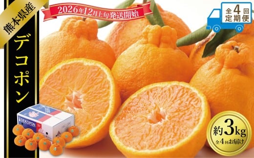 【年4回定期便】 デコポン約3kg （8～12玉入り）×4回 （計約12kg） 【2026年12月上旬発送開始】 でこぽん 果物 くだもの フルーツ 果実 果汁 定期便 年4回 贈り物 熊本県 熊本県産