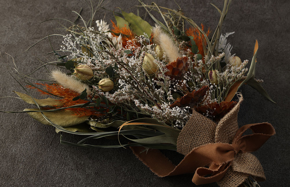 【オレンジ系】1個ドライフラワー スワッグ Sサイズ 1個 縦約50cm×横約35cm