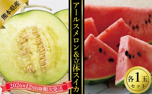 熊本県産アールスメロン1玉と立体スイカ1玉【2026年12月上旬発送開始】 熊本県産 アールスメロン 1玉 立体スイカ 1玉 国産 メロン スイカ フルーツ くだもの 果物 果実 果肉