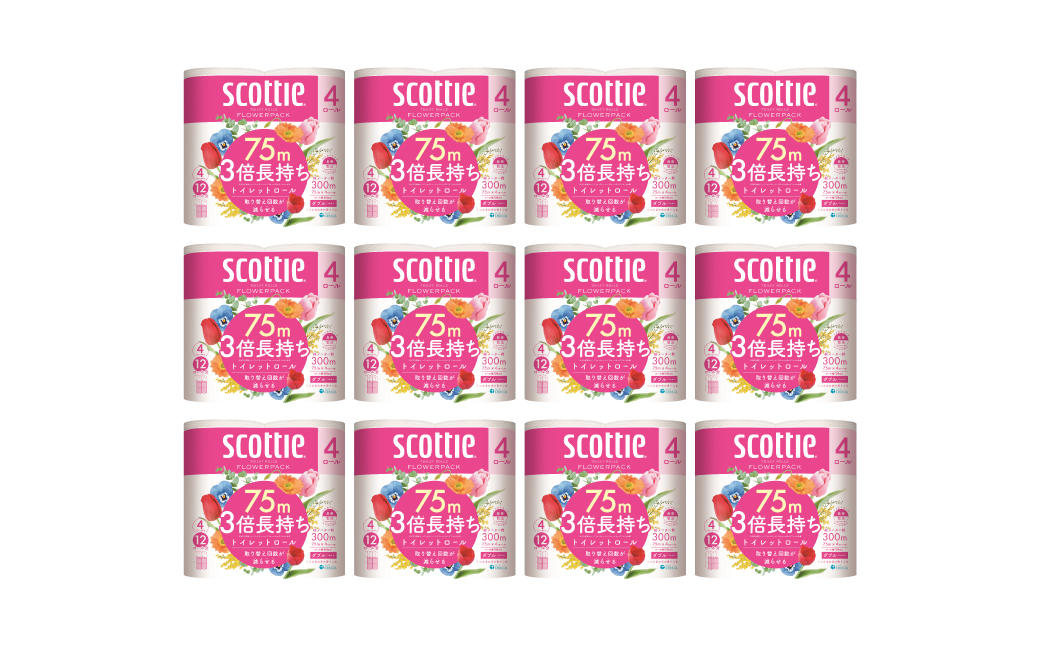 【スコッティ】 フラワーパック 3倍長持ち 4ロール ダブル ×12パック 合計48ロール 香りつき