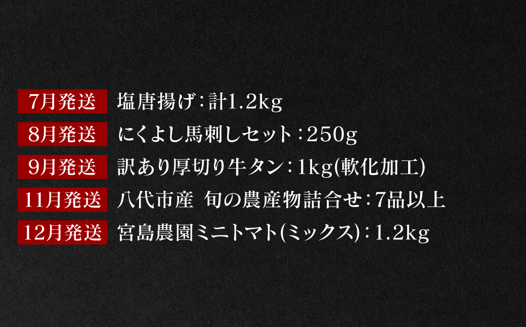 【10回定期便】八代市堪能定期便 晩白柚 ロールケーキ 西京漬け 黒毛和牛 肥後グリーン メロン 塩唐揚げ 馬刺し 牛タン 野菜 トマト ミニトマト 10回お届け
