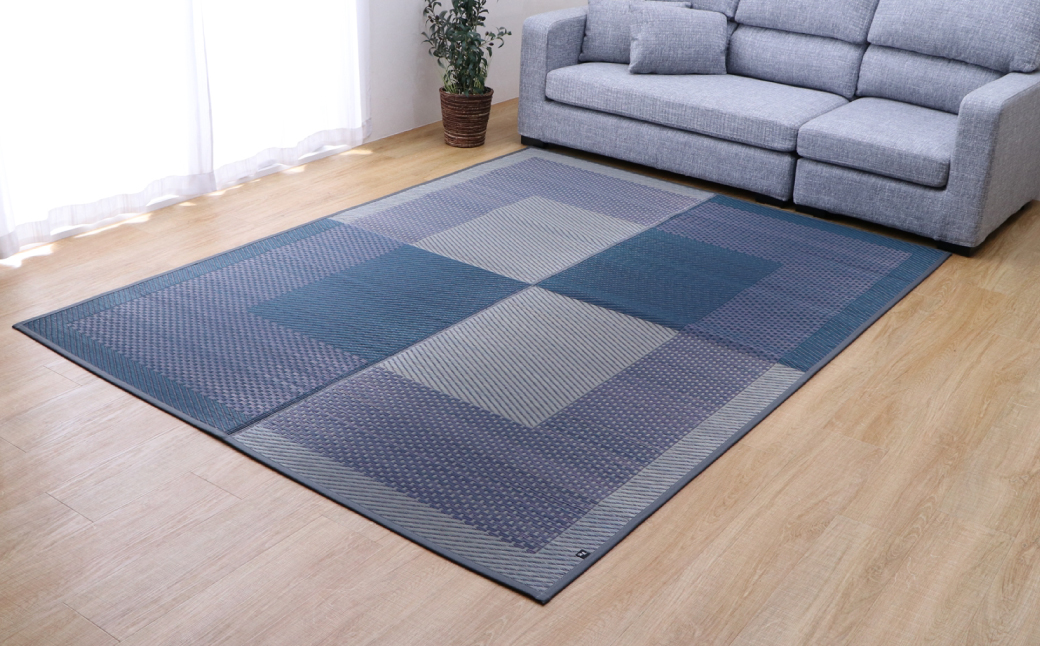 熊本県八代市産のい草を使って織り上げたラグ『DXモーニング』(サイズ：191cm×250cm)(カラー：ネイビー) 国産 イグサ 茣蓙 ござ ラグ カーペット 絨毯 マット 織物 敷き物 インテリア