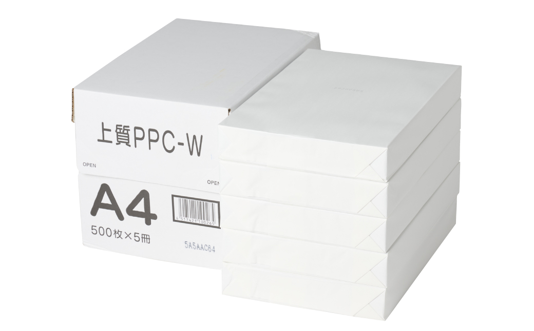 日本製紙 上質PPC-W A4コピー用紙 2500枚（500枚x5パック） 上質紙 白色 事務用品 コピー機 複写機