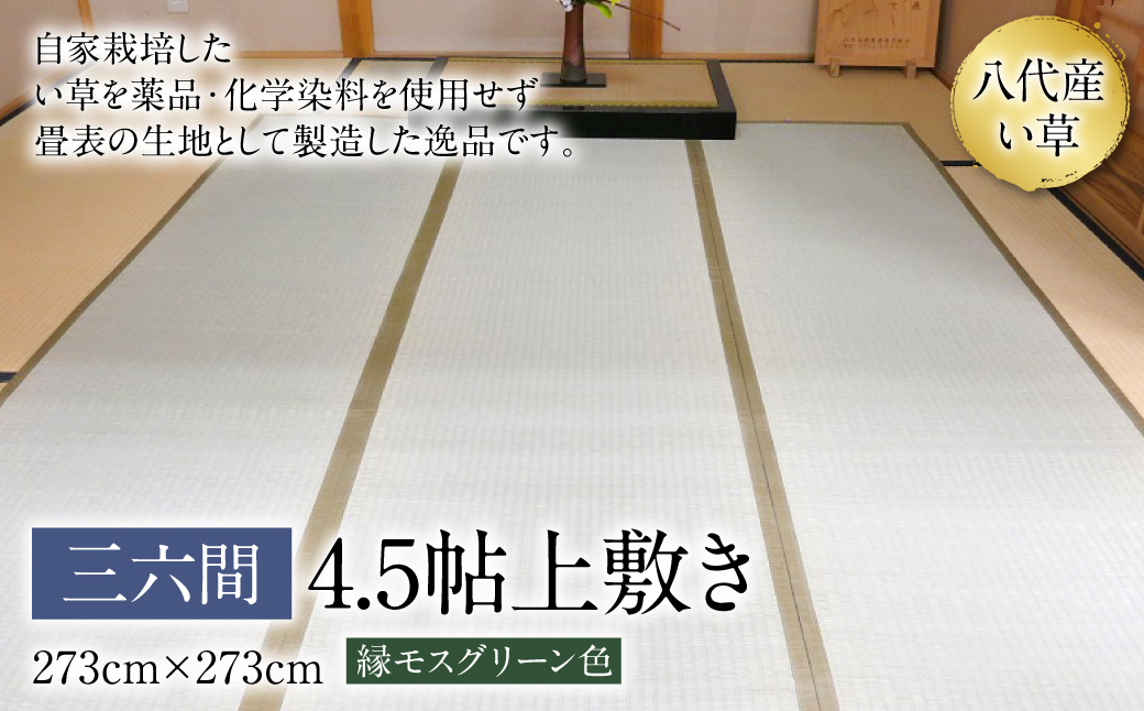 い草 上敷き 三六間 4.5帖 273cm×273cm 縁モスグリーン色 イグサ 畳 敷物 ござ マット カーペット 熊本県 八代市 特産品 国産 日本製