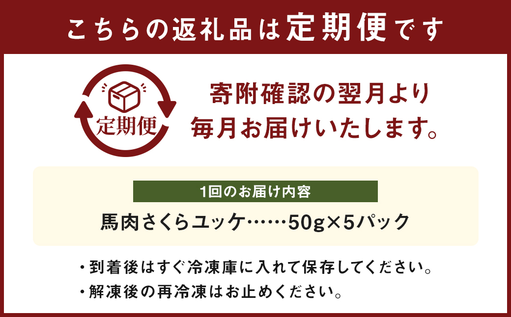 【 3ヶ月 定期便 】 馬肉 さくらユッケ250g （ 50g × 5パック） 合計 750g 肉 お肉 馬 桜 桜ユッケ さくら ユッケ 生 生ユッケ 冷凍