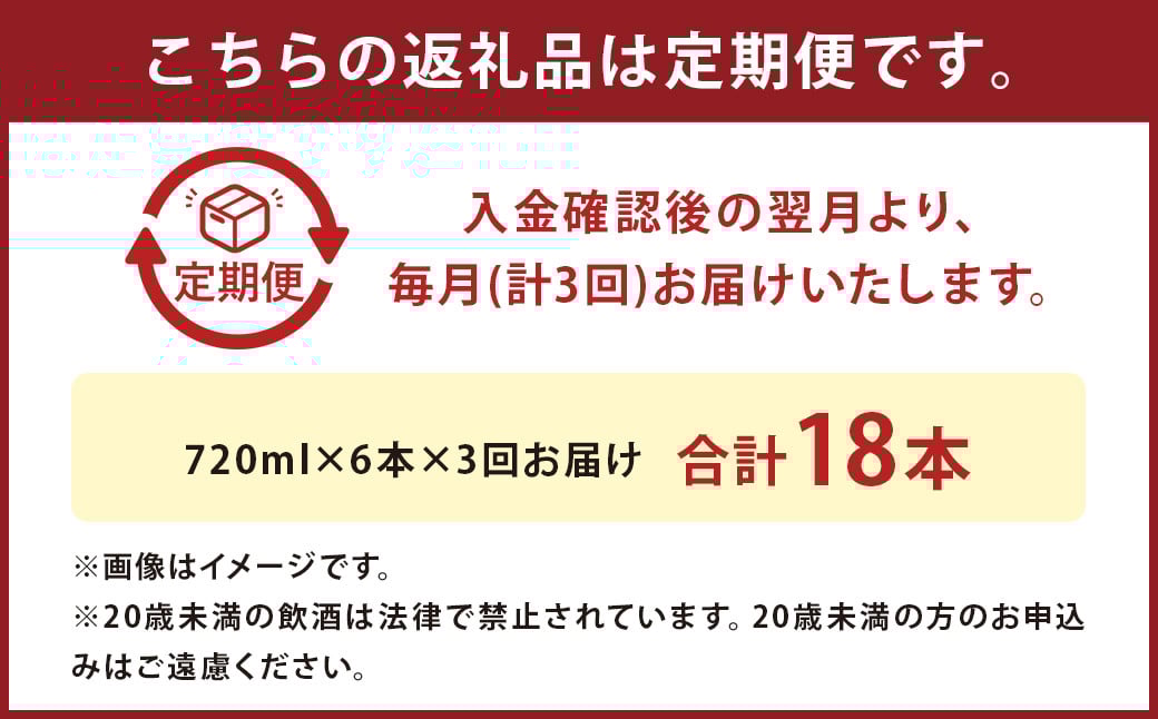 【定期便3回】本格 米焼酎 ｢白岳しろ｣ 25度 720ml 6本セット 4.3L×3か月 焼酎 酒