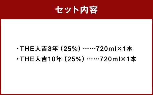 「THE人吉3年」 ＆ 「THE人吉10年」 飲み比べセット 720ml 計2本 ／ お酒 酒 アルコール 米焼酎 焼酎 球磨焼酎 蒸留酒 飲み比べ 蔵元屋 熊本県 人吉市