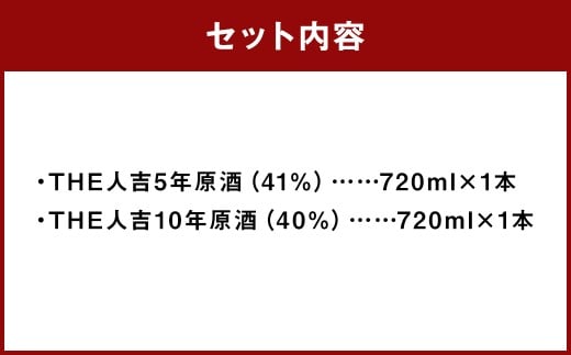 「THE人吉5年原酒」 ＆ 「THE人吉10年原酒」 飲み比べセット 720ml 計2本 ／ お酒 酒 アルコール 米焼酎 焼酎 球磨焼酎 蒸留酒 原酒 飲み比べ 蔵元屋 熊本県 人吉市