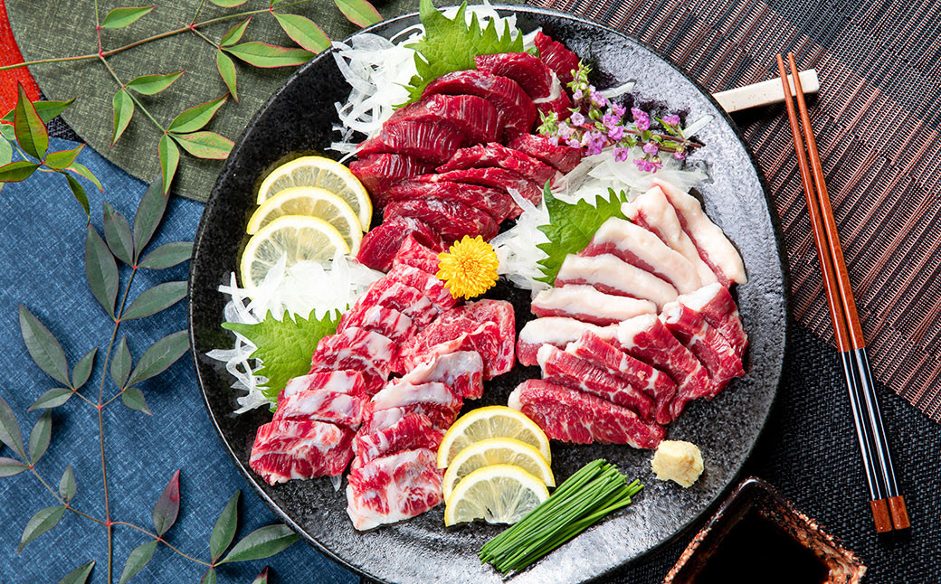 【3回定期便】熊本 馬刺し 3種 食べ比べ セット 約400g 合計約1.2kg 上赤身 霜降り フタエゴ 馬肉