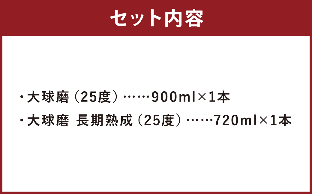 「大球磨 」25度900ml×1本 「大球磨 長期熟成」25度 720ml×1本 合計2本 計1,620ml お酒 酒 アルコール 焼酎 米焼酎 球磨焼酎 お取り寄せ 飲み比べ