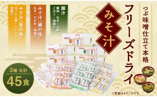 つぶ味噌仕立て 本格 フリーズドライ みそ汁 磯の味 ＆ 里の味 ＆ 豚汁 45食 セット 味噌汁