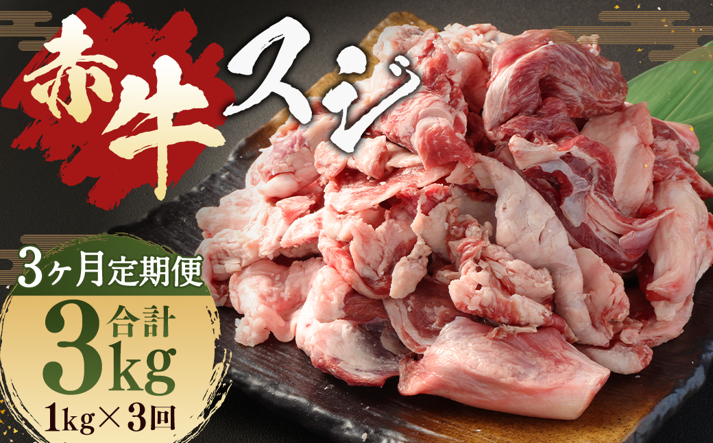【 3ヶ月 定期便 】 赤牛 スジ 1kg （ 合計 3kg ）冷凍 お肉 肉 牛肉 牛 牛すじ スジ肉 熊本 和牛 国産 煮込み 煮込