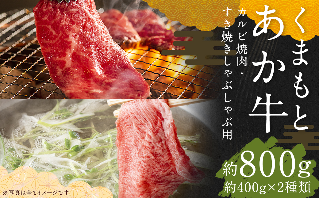 くまもとあか牛 カルビ焼肉用 約400g・すきやきしゃぶしゃぶ用 約400g 合計約800g 国産牛 牛 牛肉 肉 和牛 赤牛 焼肉 カルビ すき焼き 熊本県 人吉市