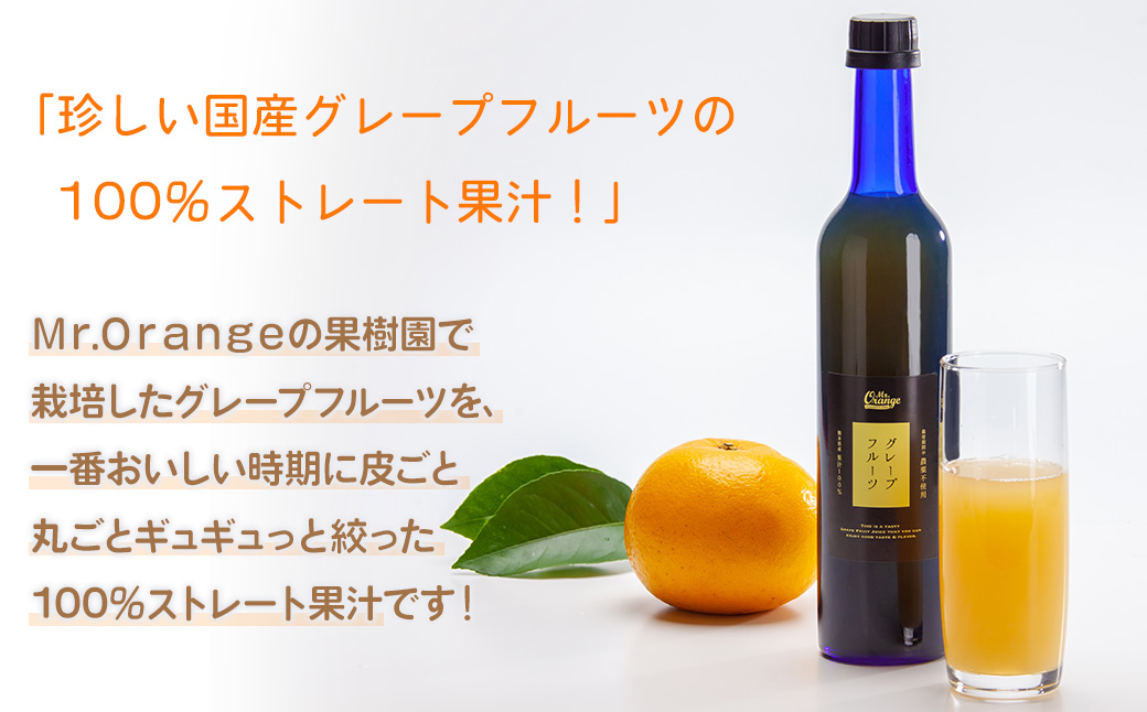 環境マイスターのグレープフルーツ100% ストレート果汁 500ml×6本セット （栽培期間中は無肥料・農薬不使用／食品添加物無添加） ストレート 国産 グレープフルーツ 果汁