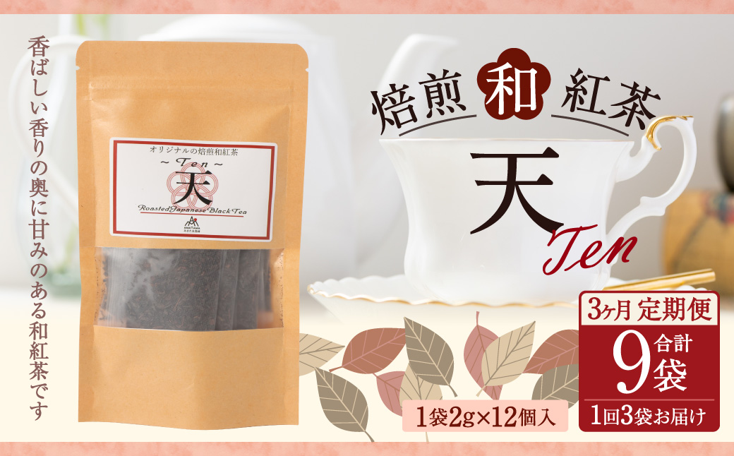 【3ヶ月定期便】　焙煎和紅茶 ～ Ten ～ 天 3個 セット 3回 計216g （72gx3回） 1回あたり72g （2gx12個入×3袋） 紅茶 和紅茶 ティーパック 国産 熊本県 水俣市
