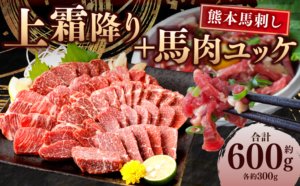 熊本 馬刺し 上霜降り(トロ) 馬肉ユッケ 合計 600g セット トロ 馬肉 ユッケ 生姜 たれ