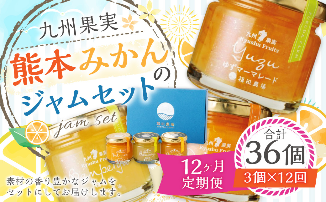 【12ヶ月定期便】熊本みかんのジャムセット(120g×3個)×12回 ジャム 果物 フルーツ 3種類 デコポン 甘夏 晩白柚