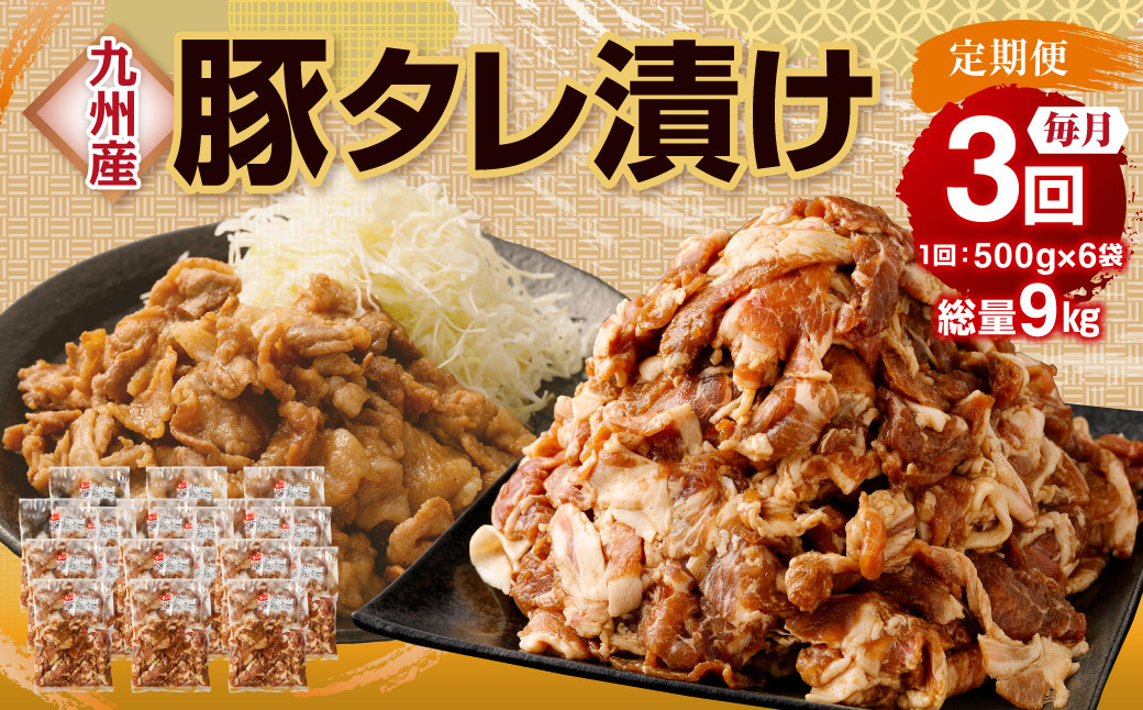 【3ヶ月定期便】 九州産豚 タレ漬け 合計3kg 500g×6袋×3回