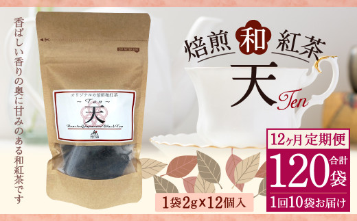 【12ヶ月定期便】 焙煎 和紅茶 ～Ten～天 (2gx12個) ×10個セット 計120袋 無農薬 化学肥料不使用 紅茶 お茶 パック ティーパック