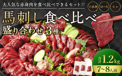 【フジチク ふじ馬刺し】馬刺し食べ比べ盛り合わせ（7～8人前）上赤身400g・ロース400g・ヒレ400g 合計1200g 3種 食べ比べ 馬刺し 赤身 ロース ヒレ 馬肉 熊本県