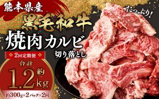 【2回定期便】熊本県産 黒毛和牛 焼肉 カルビ 切り落とし 600g×2回 合計約1.2kg 牛肉 肉