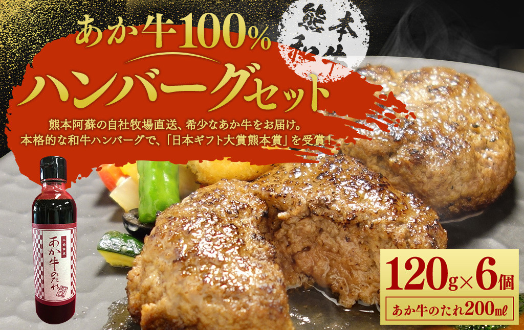 あか牛 100％ ハンバーグセット 120g×6個 あか牛のたれ 200ml付き