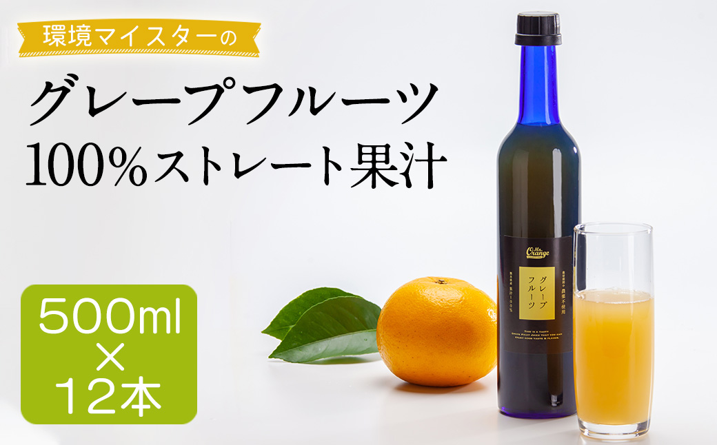 環境マイスターのグレープフルーツ100%ストレート果汁500ml×12本セット