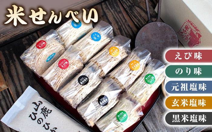 【3回定期便】【こだわり抜いた厳選素材】米せんべい（えび味、のり味、元祖塩味、玄米塩味、黒米塩味）& ヒノヒカリ のセット 【せんべい工房】 [ZBQ006]