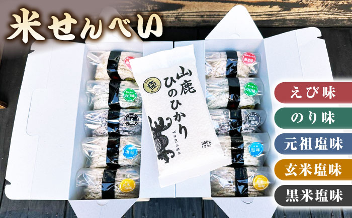 【極み】米せんべい（えび味、のり味、元祖塩味、玄米塩味、黒米塩味） & ヒノヒカリ【せんべい工房】 [ZBQ009]