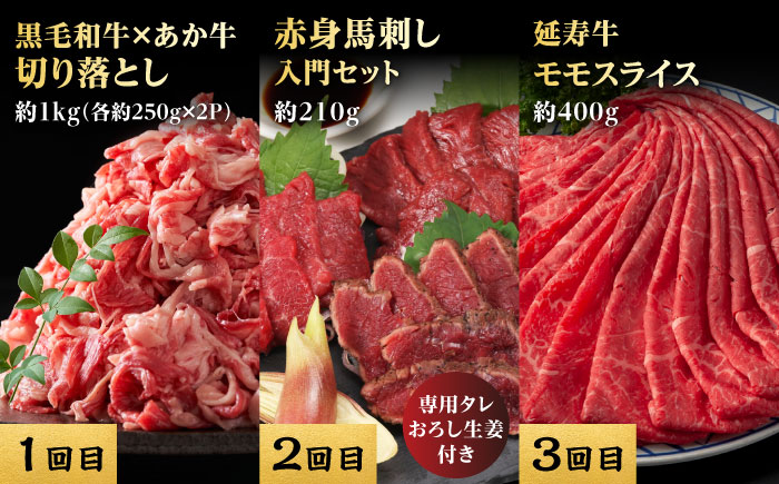 【12回定期便】熊本県産 黒毛和牛 あか牛 馬刺し 豪華食べ比べ【有限会社 九州食肉産業】 [ZDQ173]