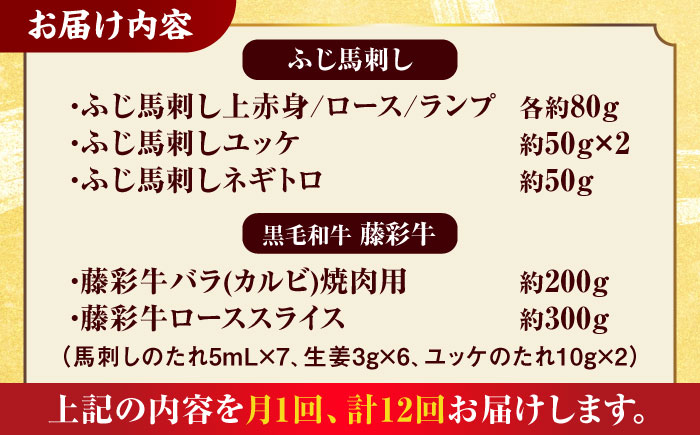 【12回定期便】「フジチクオリジナル」ふじ馬刺しと藤彩牛の贅沢食べ比べセット 3906【有限会社 スイートサプライなかぞの】 [ZDT153]