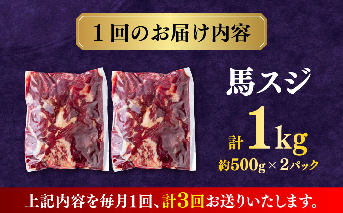 【全3回定期便】馬スジ 1kg (　500g × ２ ) 【合同会社　長岡フーズ】 [ZFR026]