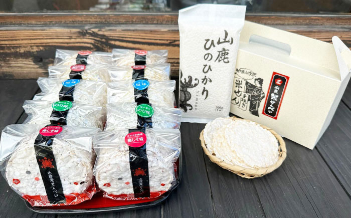 【12回定期便】【おつまみにも♪】米せんべい（えび味、カレー味、元祖塩味、のり味、梅しそ味）& ヒノヒカリ【せんべい工房】 [ZBQ016]