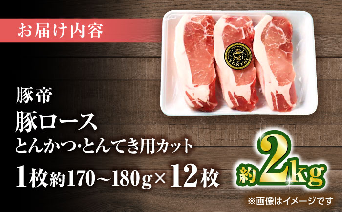 豚帝 ロースとんかつ・とんてき用 カット 約2kg（1枚約170～180g×12枚）【KRAZY MEAT(小田畜産)】 [ZCP147]