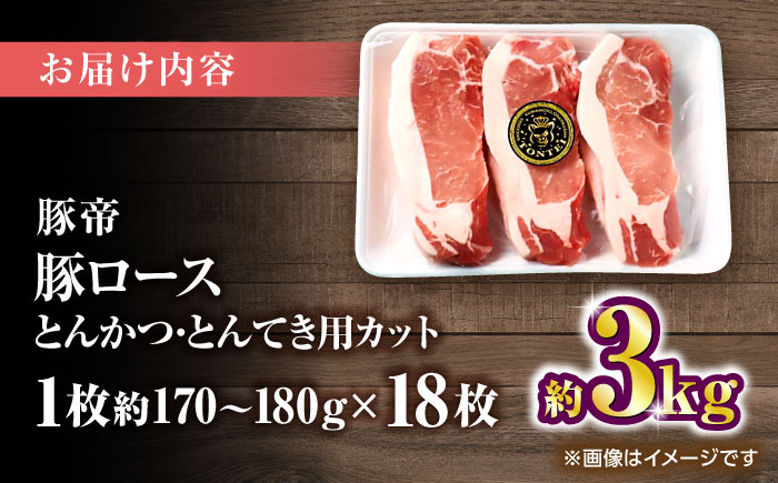 豚帝 ロースとんかつ・とんてき用 カット 約3kg（1枚約170～180g×18枚）【KRAZY MEAT(小田畜産)】 [ZCP148]