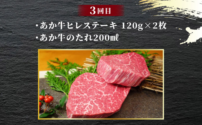【3回定期便】あか牛 厳選 ステーキ セット （ サーロイン ・ ランプ ・ ヒレ）【有限会社 三協畜産】  特産品 ランプ ヒレ サーロイン 希少部位 定期便 贅沢 ス [ZEB101]