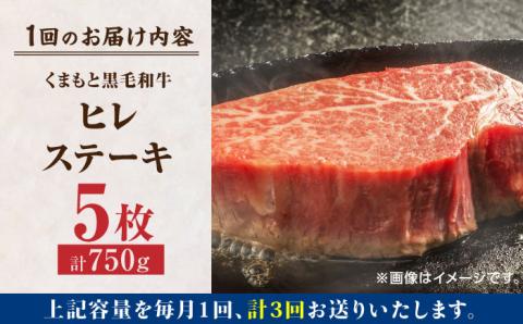 【3回定期便】くまもと黒毛和牛 ヒレステーキ 計750g（5枚）【馬刺しの郷 民守】熊本県産 九州産 和牛 お肉 肉 ステーキ ヒレ ヒレステーキ  [ZBL055]