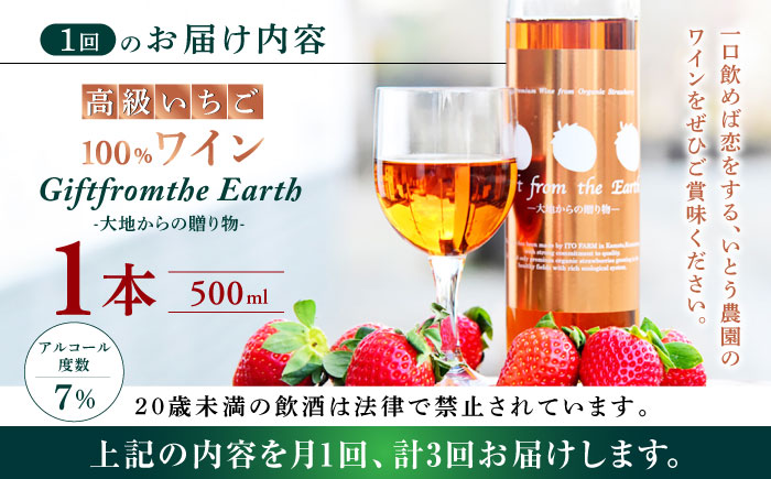 【3回定期便】高級 いちご 100％ワイン Giftfromthe Earth -大地からの贈り物- オーガニック【伊藤農園】  オーガニック 有機 お酒 ワイン  [ZBB018]