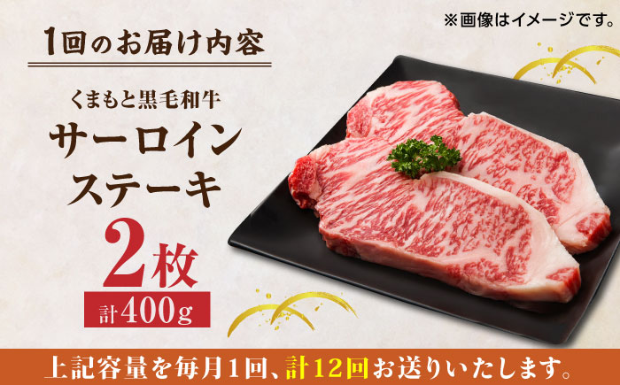 【12回定期便】くまもと黒毛和牛 サーロインステーキ 計400g（2枚）【馬刺しの郷 民守】 ステーキ サーロイン ヒレ 霜降り 熊本 熊本県   [ZBL108]