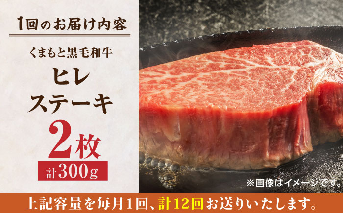 【12回定期便】くまもと黒毛和牛 ヒレステーキ 計300g（2枚）【馬刺しの郷 民守】 和牛 お肉 肉 ステーキ ヒレ ヒレステーキ  [ZBL110]