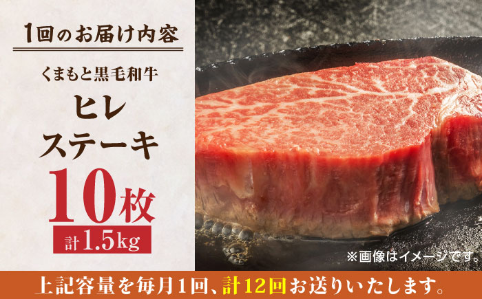 【12回定期便】くまもと黒毛和牛 ヒレステーキ 計1500g（10枚）【馬刺しの郷 民守】 和牛 お肉 肉 ステーキ ヒレ ヒレステーキ  [ZBL112]
